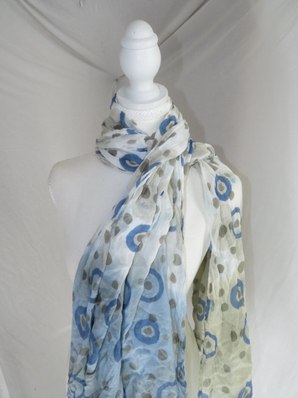 Vintage 70" x 43" Oversized Sheer Scarf Shawl Wrap | Abstract Circle Dot Print |